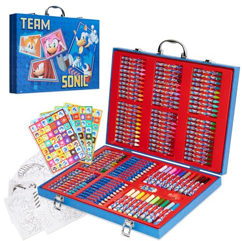 Get Trend SONIC THE HEDGEHOG Kit de Fournitures de Peinture Enfant, Mallette Dessin et Coloriage Feutres Crayons - Cadeau enfant