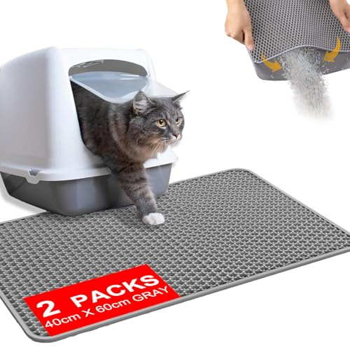 2 Stück Katzenklo Matte, Katzenstreu Matte, Katzenstreu Katzenklo Vorleger Unterleger Waben Design wasserdichte Doppelte Schichte Entwurf Bienenwabe Matte(Grau 40 * 60cm)
