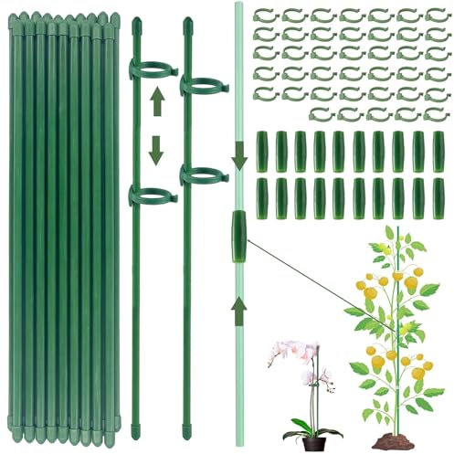 Soporte para plantas, 20 unidades, soporte para plantas, con 40 mosquetones, equipada, con 20 tubos de extensión, varillas de jardín, varillas para plantas, tomates, orquídeas (120 unidades)