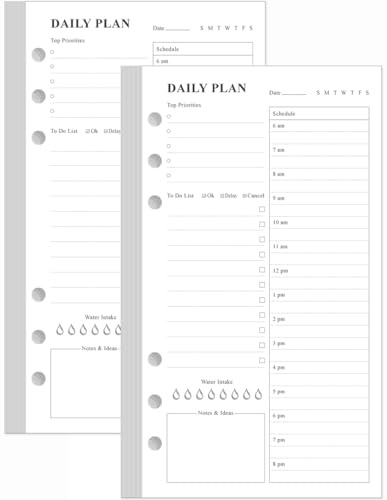 Paquete de 2 recambios de planificador diario A6 sin fecha, lista de tareas para carpetas personales Filofax, planificador de 160 hojas/200 páginas y recambio forrado, 6 agujeros perforados, 3.75 x