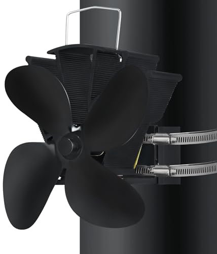 PEILU 4 Blättern Kaminofen Ventilatoren Ofenventilator ohne Strom Hitzebetriebener Holzofen Ventilator Hängend Kaminlüfter Leiser Kaminventilatoren für Rohr von Kamin & Holzbrenner