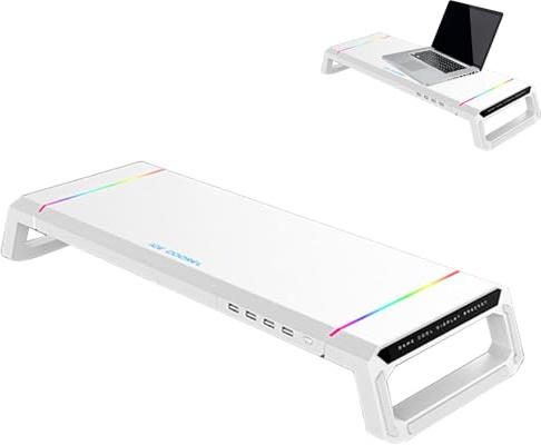 Support pour écran d'ordinateur | Organiseur de Bureau, Support pour Moniteur d'ordinateur, Port d'imprimante RGB, Hub USB 3.0 à 4 Ports pour PC Portable, Accessoires de Bureau