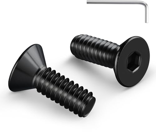 BNUOK #6-32 Machine Screws, 100Pcs #6-32 x 1/2 Inch Flat Head Socket Cap Screws, 304 Stainless Steel 18-8 Countersunk Bolts, Black Zinc Finish, Full Thread (with Hex Spanner)