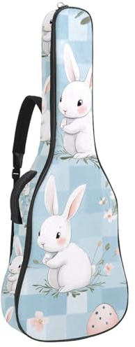 KengjuTesu 43 Zoll Akustikgitarre Softcase mit Rucksackgurt und 2 Taschen Bunny Pink Eggs Blau Keine Polsterung Rucksack Wasserdicht Oxford Tuch Bassgitarre Gigbag für Konzertgitarre, mehrfarbig,