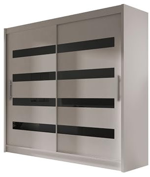 Mirjan24 Schwebetürenschrank London XI Kleiderschrank, Schlafzimmerschrank, Schiebetürenschrank, Garderobe, Diele und Flur (Cashmere/Cashmere + schwarz lacobel, ohne Beleuchtung)