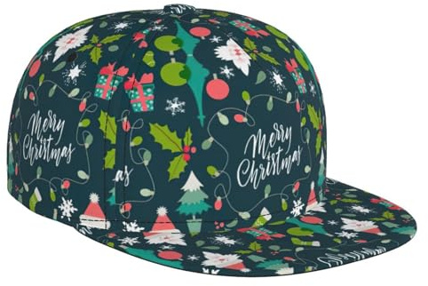 Merry Christmas Casquette snapback unisexe à bord plat, réglable et classique pour Hip Hop et Rock Black, noir, taille unique, Noir/blanc, taille unique