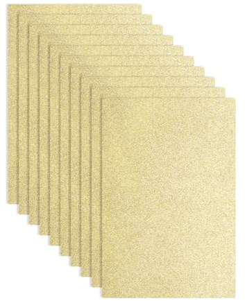 QUARKZMAN 10pcs Espuma Con Purpurina Dorada Claro, 8 x 12 Pulgadaspcs Espuma EVA Brillante Papel Espuma Delgado Para Manualidades, Proyectos DIY, Aula, Scrapbooking (1.5 mm Grosor)