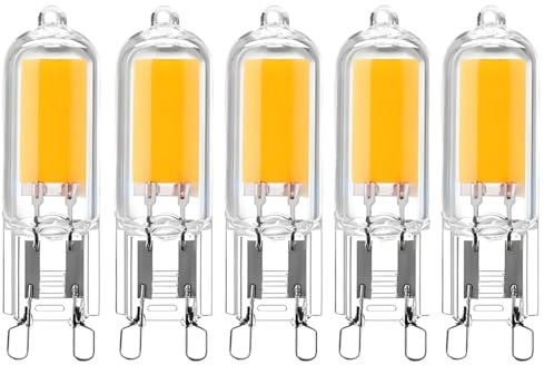 WULUN G9 2W COB LED Glasbirnen, äquivalente 20W Halogenbirnen, 3000K Warmweiß, 2W 200Lumens, AC/DC 220-240V, G9 Pin Basis, 5 Pack