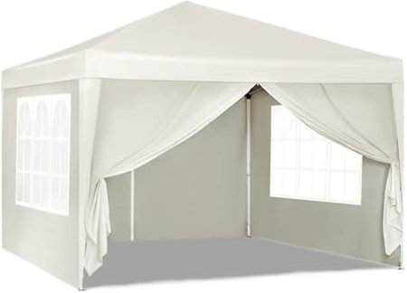 SRKATI Auvents pour Voitures Auvent Pliable 3 x 3 m, Tente de Jardin, Camping, imperméable, Protection UV, avec Sac de Transport, Pare-Soleil Garage carport(Beige)