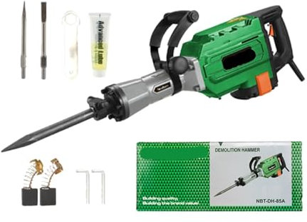 KONGMM Taladro Percutor, Herramienta eléctrica de 3800 W, Martillo demoledor de hormigón eléctrico de 55 J con 2 Brocas de cincel for zanjas y Agujeros. para Concreto, Metal y Madera