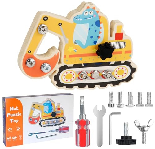 Montessori Schraubbrett Dinosaurier Bagger Spielzeug Motorikspielzeug Holz