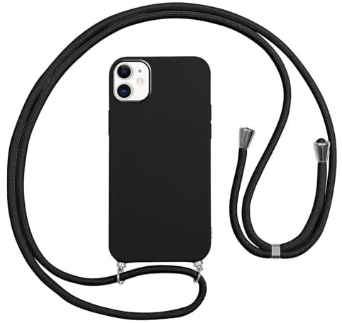 Vauki handyband Hülle für iPhone 12 Mini HandyHülle mit Band zum Umhängen Stoßfest Silikon Schutzhülle mit Band Abnehmbar,Ultra Dünn Necklace Lanyard Weich Case für iPhone 12 Mini,Schwarz