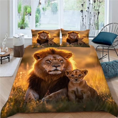 SK-YBB Bettwäsche 135x200 König der Löwen Bettwäsche-Sets 3D Druck Simba Kinder Bettbezug 135x200 mit 2 Kissenbezüge 80 * 80 Reißverschluss