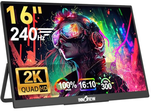 InnoView 16 2.5K Portable Monitor for Laptop 240Hz QHD 2560 * 1600 100% sRGB Work Gaming Monitor USB-C Standard HDMI Port,16:10 IPS Display External Second Screen for Laptop Mac PC Phone PS4/5 Xbox