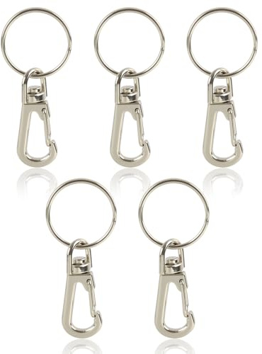 Ensemble de 5 Porte-Clés avec Mousqueton, Anneaux de Clé en Alliage de Zinc, Petit Mousqueton pour Attacher au Sac à Dos, Clés de Voiture (25 x 58 mm)