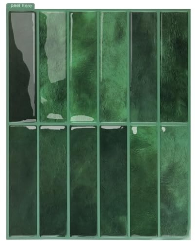 Trafagala 10 Sheet 11.43''x 9inch Dark Green Stick On Tiles Kitchen 3D Vinyl Peel and Stick Wall Tiles Sticker Transfers Self Adhesive Waterproof Splashback Decals for Bathroom Wall Rectangle Subway