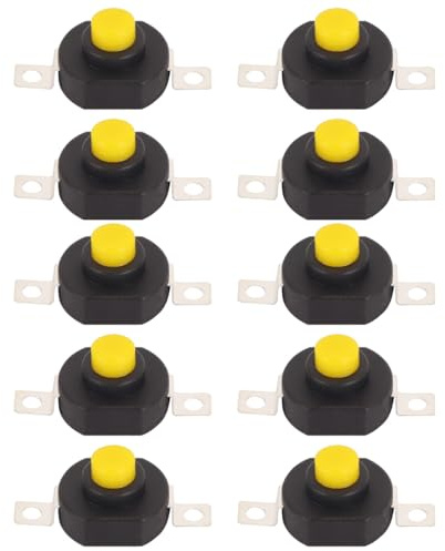 Gurtt 10 Interruptores de botón pulsador autoblocantes de 2 Pines con Enclavamiento, Mini Interruptor de Encendido/Apagado, microcontrolador para Linterna, lámpara, 0,5 A, 30 V