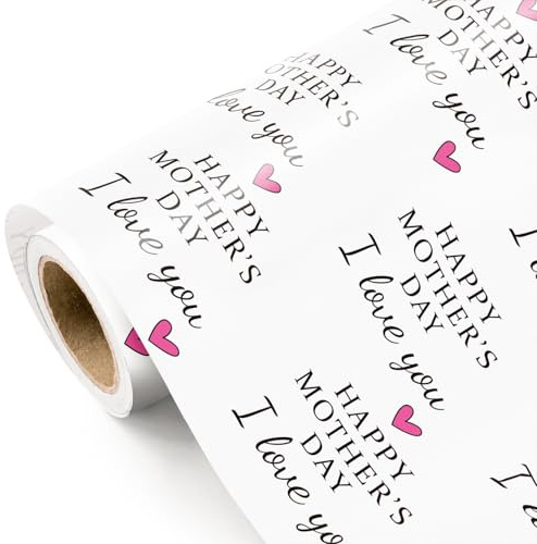 RUSPEPA Geschenkpapierrolle „Muttertag“ – Minirolle – 43,2 cm x 5 m – „Alles Gute zum Muttertag, ich liebe dich“-Design, perfekt für Partys und Feiern