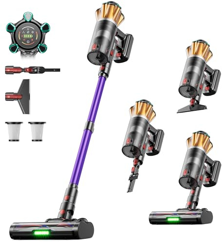 FDUXUD Aspiradora sin Cable 55KPa/650W/70Min, Escoba Aspiradora de 1,8L, Aspirador Vertical Anti-Enredo/Pantalla LED/8 Etapas de Filtración para alfombras, Pelo de Mascotas, Suelos Duros y vehículos