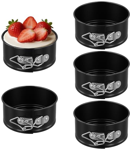 KEILEOHO 5 Stück Klein Springform 11 cm, Rund Backform Mini Springform, Kleine Kuchenform Tortenform Schwarz für Kuchen, Torten, Brot, 5 cm Hoch