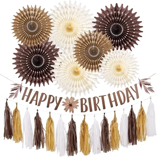 SUNBEAUTY 9 Stück Papier Fächer Dekoration Hanging Girlande Beige Papier Fächer Neutral Rustikale Boho Hängende Party Braun Milchgelb Elfenbeinweiß Papierfächer für Geburtstag Hochzeit Baby Shower