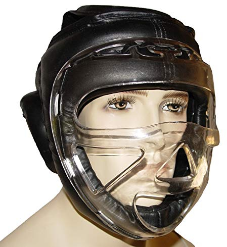 BAY® Kopfschutz mit Maske Leder PU schwarz S