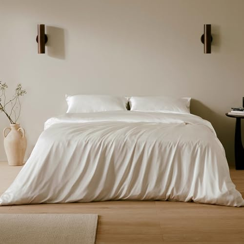 LILYSILK 100% Mulberry Silk Duvet Cover for Queen Bed Soft Comfy 19 Momme Silk Ivory