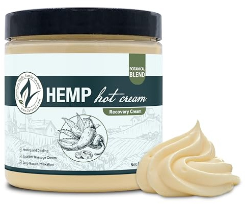 Zatural Hemp Hot Cream Massage Joints and Muscles and Body Wraps Essential Oil Blend, Aloe, Hemp, and More (8oz jar)