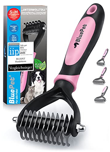 BluePet® Underull Perfekt hundborste & kattborste för långt hår | underullskam tar bort underull och tovning | massageeffekt och skydd av täckhår | pälsborste