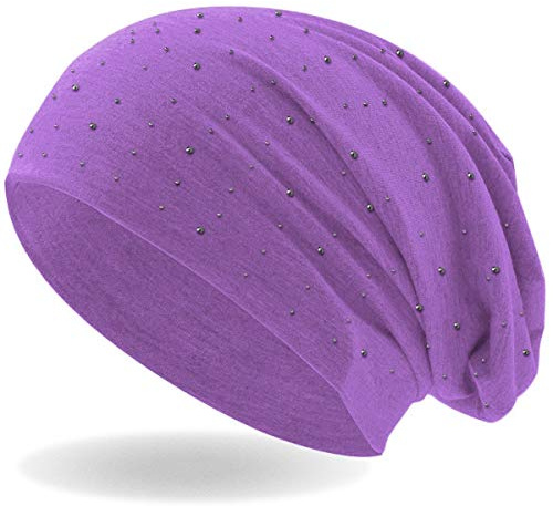 Hatstar Damen Beanie Mütze | mit edler Nieten Applikation | Mädchen Mütze | elastisches Slouch Long Beanie | leicht und weich