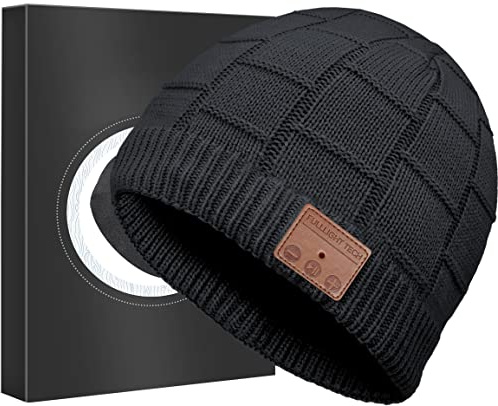 Bluetooth Beanie Hat,Upgraded Hat Headphones Headset Winter Music Hat Knit Running Cap with Speakers & Mic Unique Christmas Tech Gifts for Women Mom Her Him Men Teens Boys Girls Black