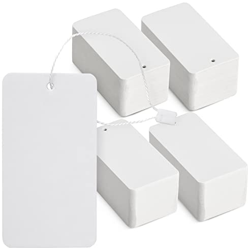 Juvale Hängeetiketten mit Schnur und Verschlüssen, 5,1 x 8,9 cm, weißer Karton, blanko, beschreibbare Etiketten für Kleidung und Waren, für Einzelhandel und Geschenktüten, 500 Stück
