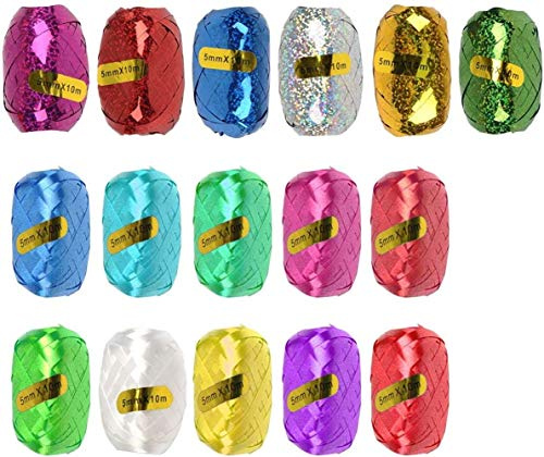 VICMAT 16 Stück Ringelband in verschiedenen Farben Geschenkband, Hochwertiges Set zumVerpacken und Basteln Polyband in Geschenkverpackung, Zufällige Farbe