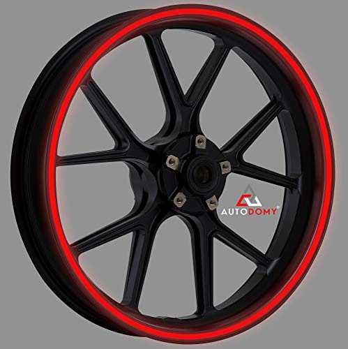 Autodomy Pegatinas Llantas Moto Reflectante Sport | Juego Completo para 2 Llantas de 15 a 19 Pulgadas | Vinilo Llanta Moto (Rojo Reflectante, Ancho 10 mm)