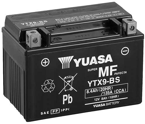 Batería moto Yuasa YTX9-BS - Sin mantenimiento - 12 V 8 Ah - Dimensiones: 150 x 87 x 105 mm compatible con Kymco MXU 50 2006-2010