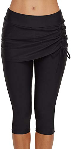 JadeRich - Pantaloni da nuoto da donna, tinta unita, con fascia laterale, per spiaggia, nuoto, surf. Nero M