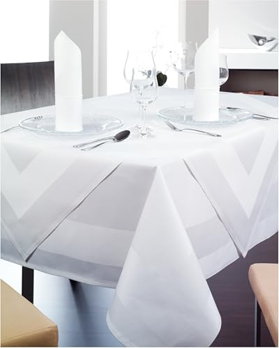 texpot Damast Tischdecke 110 x 160 cm Farbe weiß Atlaskante bei 95°C waschbar 100% Baumwolle
