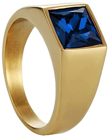 Homxi Herren Ring Vintage Punk,Ring Rund mit Quadratisch Stein Herrenring Edelstahl Gold Blau Ringe Herren Größe 62 (19.7)