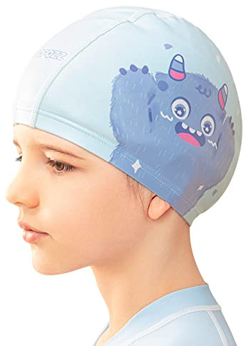COPOZZ Swim Caps for Girls Boys, Quick Dry Fabric Kids Swimming Cap for Long and Short Hair, Spandex Swim Hats with High Elasticity for Age 5-12 Toddler Child Youth