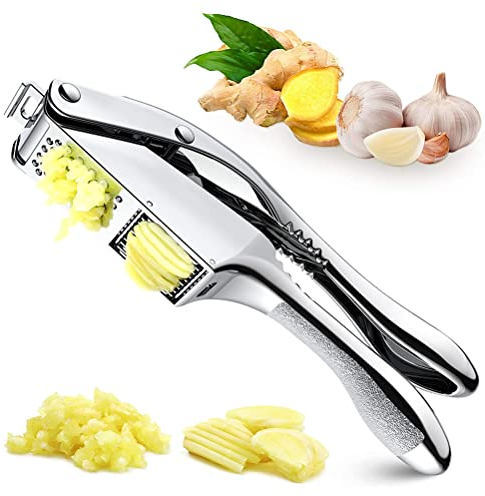 Prensa de ajo, picadora de ajo y rebanadora de ajo 2 en 1, herramienta para picar ajo y jengibre con diseño de metal, alicates de nuez y cascanueces, utensilios de cocina