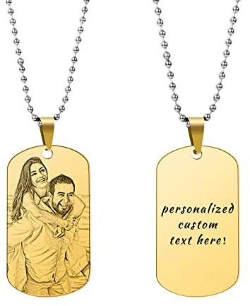 OXYEFEI Collier personnalisé avec plaque d'identité pour chien avec gravure gratuite de texte et d'images, collier avec pendentif en acier inoxydable, cadeau de Noël pour les couples