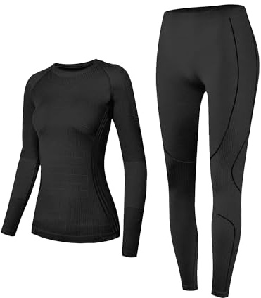 NOOYME Thermounterwäsche Damen Funktionsunterwäsche Warm & Atmungsaktiv Funktionswäsche Thermo Unterwäsche Skiunterwäsche für Winter Sport, Extrawarm Schwarz M