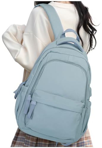 HYC00 Mochilas Escolares, Mochila Escolar Adolescente Universidad Mochila Ordenador Portatil 14 Pulgadas Mujer Ligera Mochilas Instituto Colegio Casual Backpack para Escolar Viaje Trabajo, Azul Claro