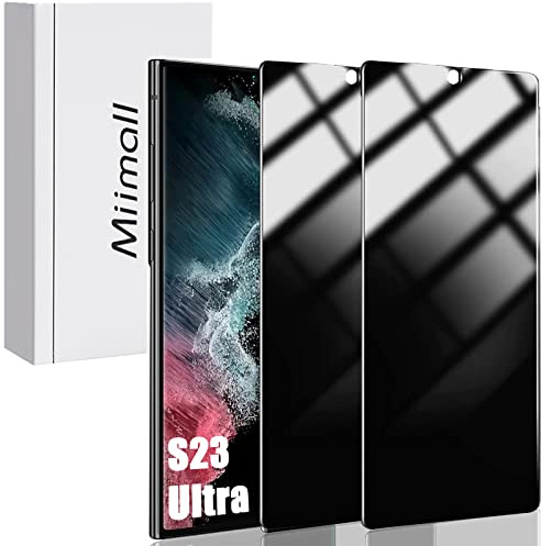 Miimall [2 Pack] Privacy Screen Protector Compatible With Samsung Galaxy S23 Ultra, Anti-Spy 3D Tempered Glass Film Bubble-Free Full Coverage Protective Screen Protector for Galaxy S23 Ultra-Black