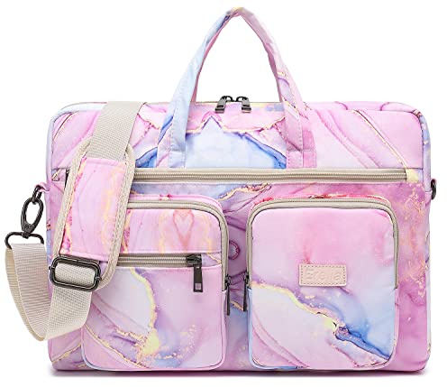 EZrelia Laptop-Umhängetasche, Rosa Marmor, 15,6 Zoll, Wasserdicht, Stoßfest, Messenger-Tasche, Für Damen, 15,6 Zoll / 16 Zoll Laptop Aktentasche