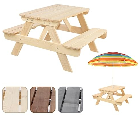 MODO24 Picknicktisch Mit Bank Kindersitzgarnitur Kindertisch Gartentisch Set SPD mit Schirmloch Farben (HxBxT: 52x100x80 cm) (Grau)