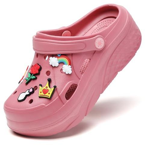 SECHRITE Platform Sabots pour Femme Tongs de Loisirs et vêtements de Sport Sabots de Sanitaire avec Charms Clogs de Wedge Tailles, 36-42 EU