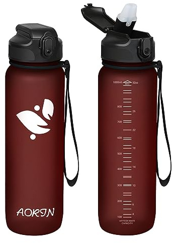 AORIN Trinkflasche mit Strohhalm, 1L Trinkflasche Kinder BPA Frei, Tritan Auslaufsicher Wasserflasche, Geeignet für Sport, Fitness, Laufen, Yoga, Fahrrad, Outdoor