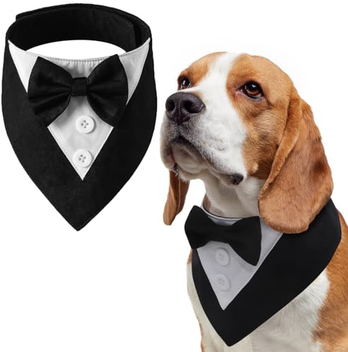 LiebeDD Halstuch Hund, Schwarz Fliege Hund Haustier Hundehalstuch Dreieckstuch Halstücher Hunde Smoking Bandana, Verstellbar Hundekostüm Formale Hund Hochzeit Outfit für Geburtstag Party, L