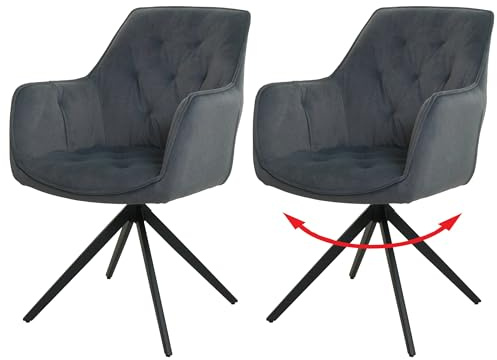 Mendler 2er-Set Esszimmerstuhl HWC-L80 Metall Stoff/Textil - anthrazit | Küchenstuhl, Polsterstuhl, Stuhl, mit Armlehne, drehbar